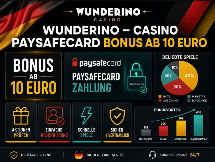 Wunderino – Casino Paysafecard Bonus ab 10 Euro